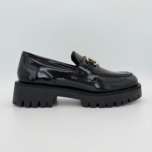 STEVE MADDEN Lando Loafers 7.5 Black Leather Lug Sole Horsebit Platform Shoes
